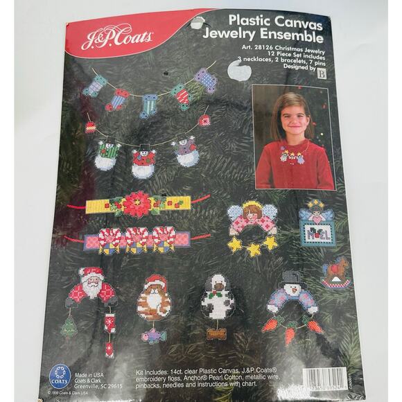 Christmas Jewelry Plastic Canvas Ensemble Kit #28126 J&P Coats 1998 SEALED NEW - Picture 1 of 10